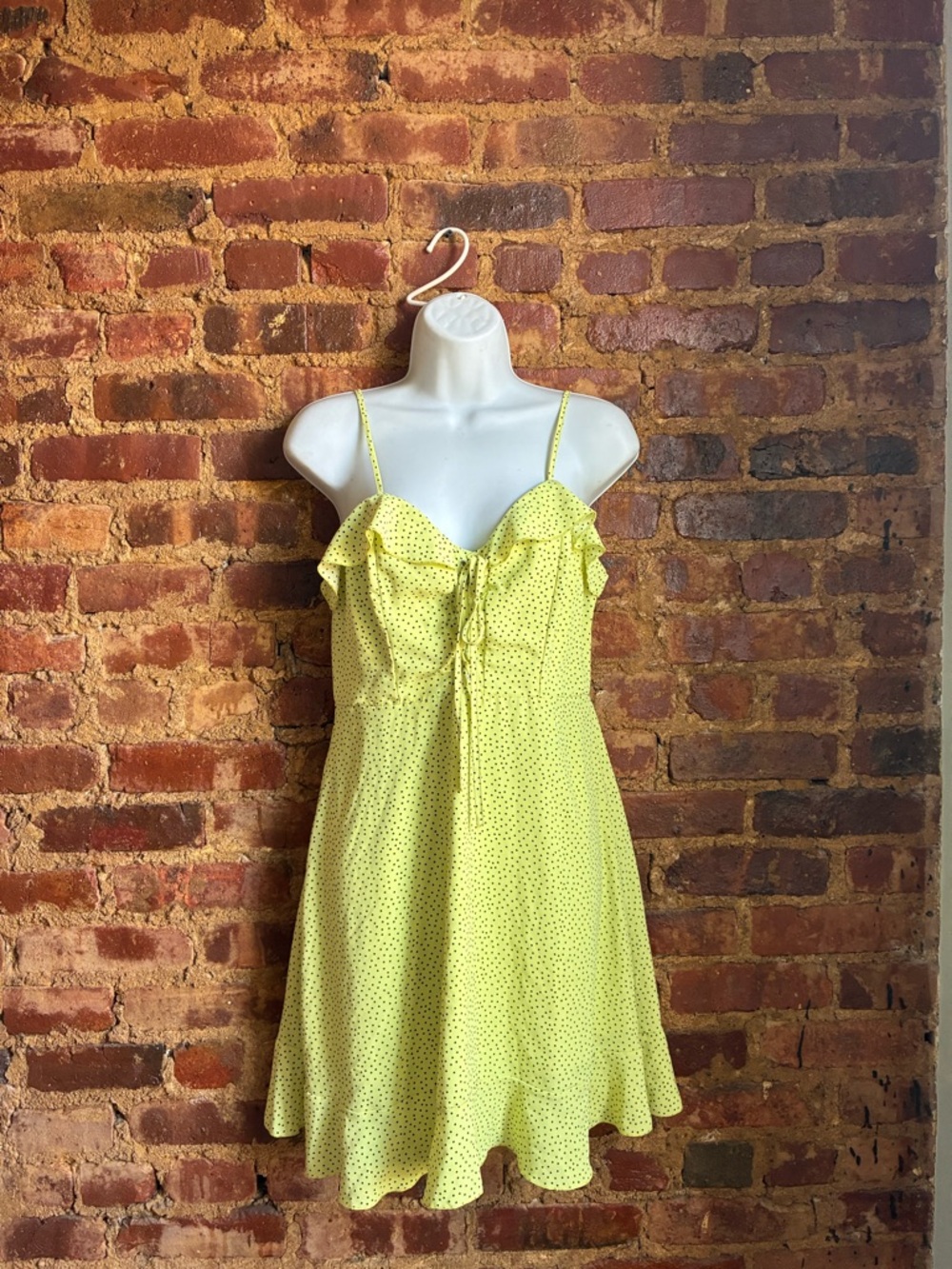 Revamped Chartreuse Polka Dot Spaghetti Strap Sundress Sz. Small